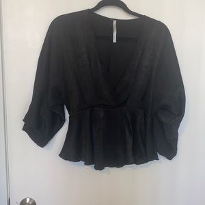 Black silky peplum top